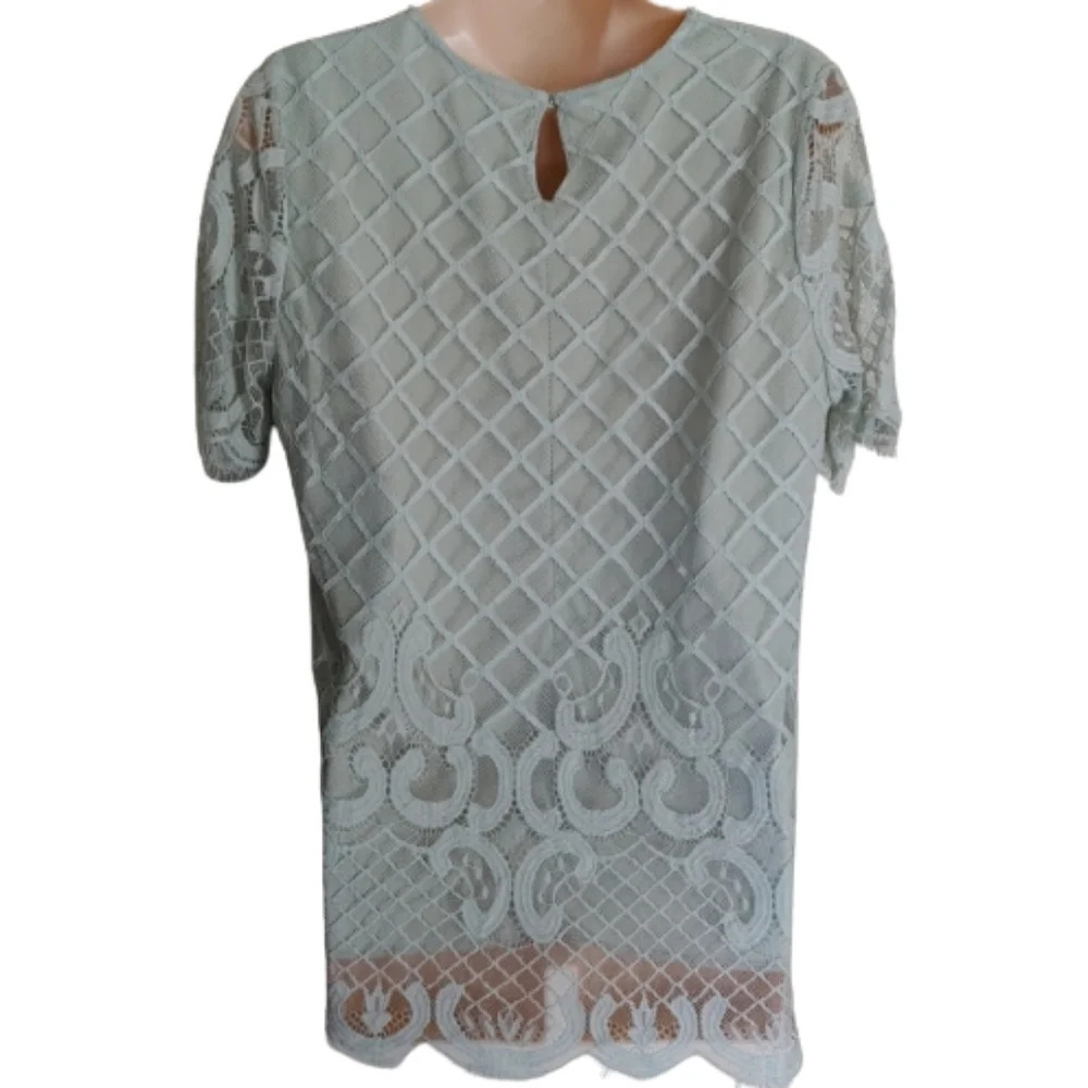 Luna Rae Mint Green Crochet Lace Short Sleeve Blouse Top Size Women's Large - Picture 2 of 12